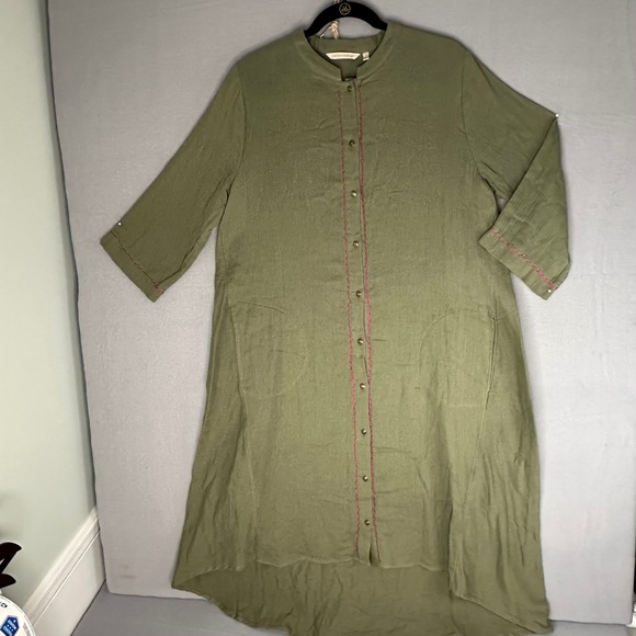 Soft Surroundings‎ Embroidered Tunic Dress Olive Green Tassel Detail Women Large - Picture 3 of 14